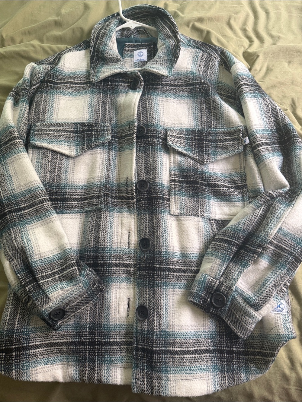 Hurley Cream and Teal Plaid Utility Shacket